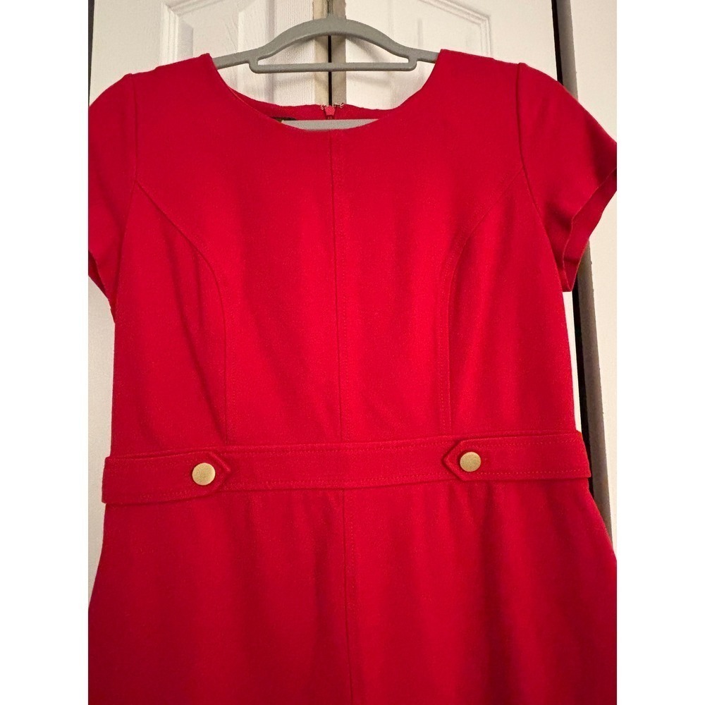 Talbots Red Ponte Sheath Dress Size 8P Classic Style, Gold Button waist accent - Picture 6 of 8